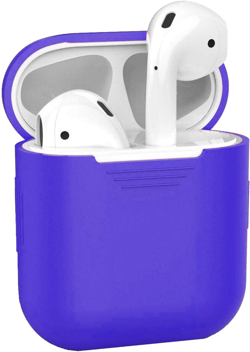 Hoesje - Geschikt voor Apple Airpods 1 / 2 - Siliconen Hoes met Clip - Silicone Case Cover - Donkerblauw