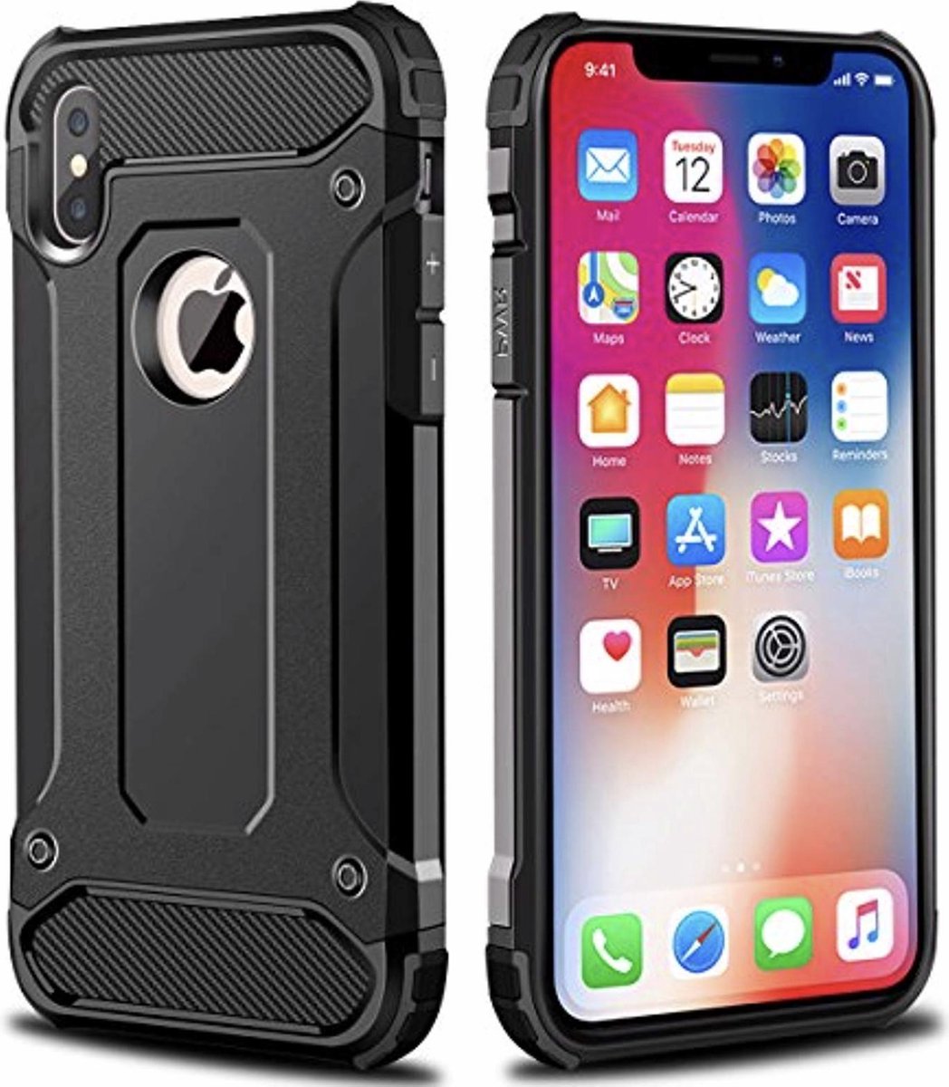 Geschikt voor Apple iPhone XR Armor Back cover - Zwart - Shockproof Armor Hybrid