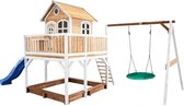 AXI Liam Speelhuis in Bruin/Wit - Met Verdieping, Zandbak, Summer Nestschommel en Blauwe Glijbaan - Speelhuisje voor de tuin / buiten - FSC hout - Speeltoestel voor kinderen