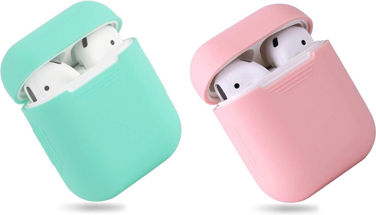 Bescherm Hoesje Cover SET 2 STUKS voor Apple AirPods Case - Mint groen en roze