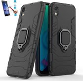 Huawei Y5 2019 / Honor 8S Robuust Kickstand Shockproof Zwart Cover Case Hoesje - 1 x Tempered Glass Screenprotector ATBL