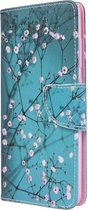 Blauw roze bloemen agenda wallet case hoesje Samsung Galaxy A51