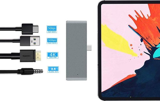 Bol Com Drphone Ipad Pro Hub 4 In 1 Type C Hub Audio 3 5 Hdmi Usb 3 0 Grijs