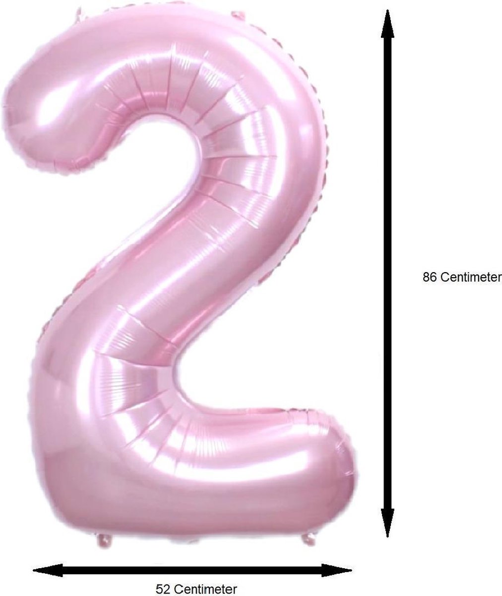 Folie Ballon Cijfer 2 Jaar Cijferballon Feest Versiering Folieballon Verjaardag Versiering Roze XL 86Cm Met Rietje — afbeelding 2