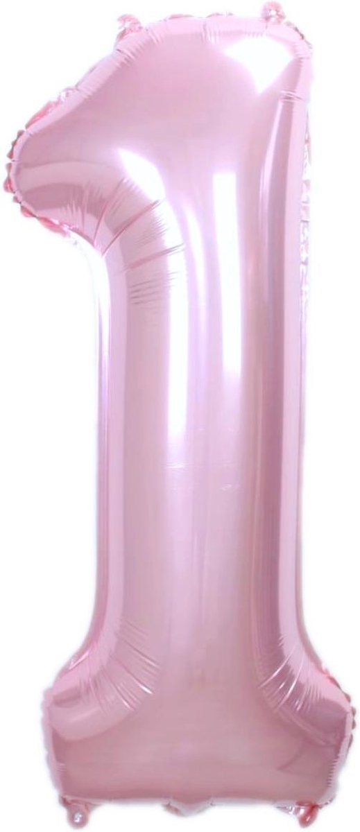 Folie Ballon Cijfer 1 Jaar Cijferballon Feest Versiering Folieballon Verjaardag Versiering Roze XL 86Cm Met Rietje