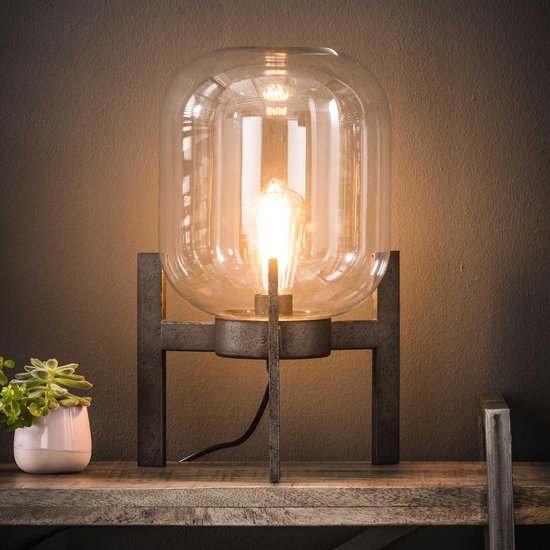 LifestyleFurn Tafellamp 'Jacki' met glazen kap en industriële driepoot | bol .com