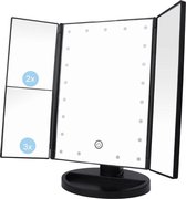 Ninzer Make-up Tafel Spiegel, 3 vergrotende Spiegels, Lampjes | Zwart