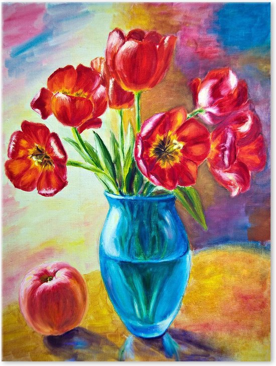 Spiksplinternieuw bol.com | Vaas met Tulpen - Bloemen - Schilderij op Canvas HS-69