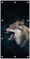 Tuinposter –Grote Boze Wolf in het Wild– 100x200cm Foto op Tuinposter (wanddecoratie voor buiten en binnen)