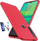 Motorola Moto G8 PLUS Tpu Rood Cover Case Hoesje - 1 x Tempered Glass Screenprotector