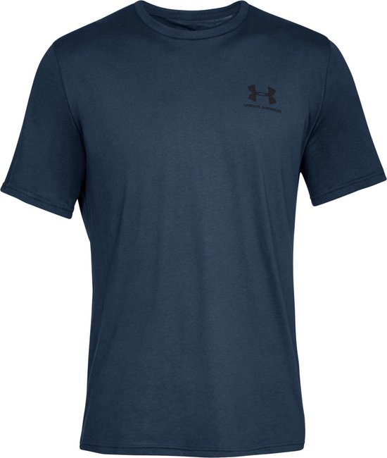 Donkerblauw T-shirt van Under Armour met zwart logo op de borst.
