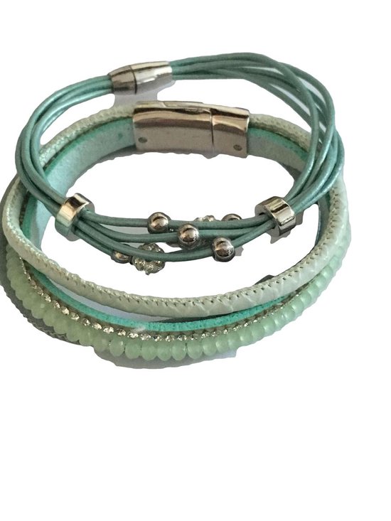 Petra's Sieradenwereld - *Armbandenset turquoise leer met magneetsluiting (129)