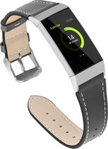 Fitbit Charge 3 & 4 - Wearablebandje - Leer bandje - Gesp -Zwart