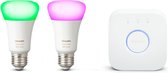 Philips Hue Starterspakket E27 Lichtbron met Bridge - White and Color Ambiance - 2 x 9W - E27 - 806 lm