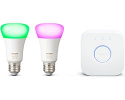 Philips Hue Starterspakket E27 Lichtbron met Bridge - White and Color Ambiance - 2 x 9W - Bluetooth