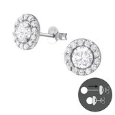 Joy|S - Zilveren ronde classic oorbellen kristal 8 mm 2 elementen