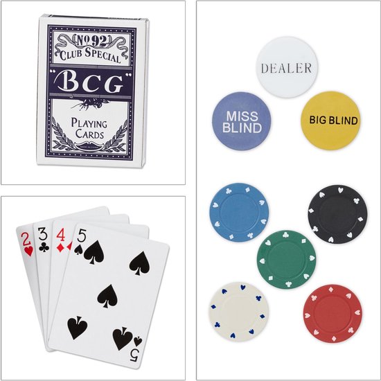 Bedachtzaam Persoon belast met sportgame Logisch Relaxdays pokerset - pokerspel - tafelkleed - starter set - 2 kaartspellen  - 200 chips | bol.com