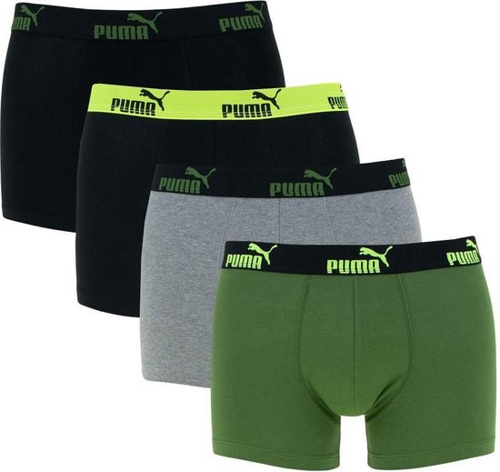 PUMA - Heren boxershorts 4-pack zwart/groen/grijs - maat S | bol.com