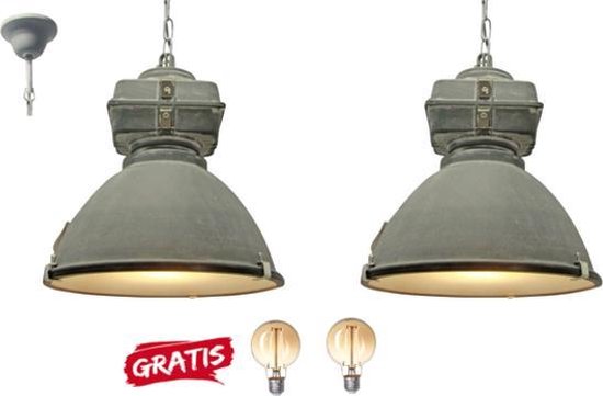 2x Brilliant Industriele Hanglamp Anouk 93678/70 beton 40cm incl 2x warme  lampen | bol.com
