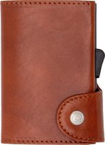 Vegetable Tanned Wallet C-secure, ruimte voor 7 passen en Briefgeld, Luxe portemonnee met aluminium cardprotector, RFID beveiliging, 100% vegetarisch leer (Roodbruin)