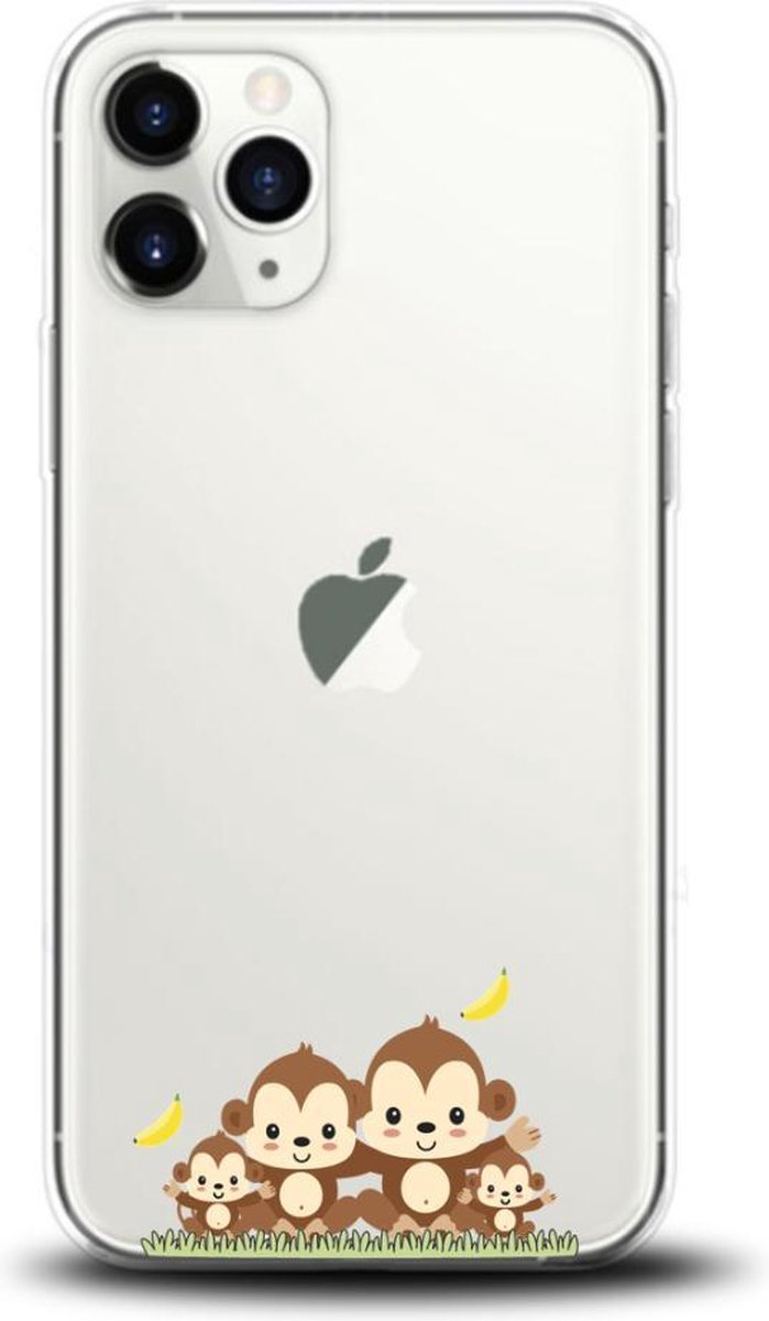 Apple Iphone 11 Pro transparant siliconen hoesje - vrolijke aapjes