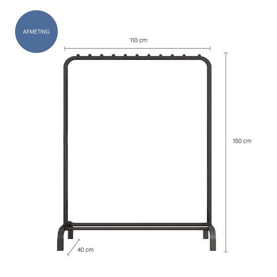 QUVIO Kledingrek met leggedeelte voor schoenen / Hoogte 150cm / Kledingstandaard met schoenenrek - Zwart