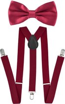 Fako Fashion® - Bretels Met Vlinderstrik - Vlinderdas - Strik - Effen - 100cm - Bordeaux Rood