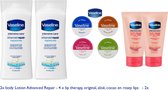 Vaseline Set 2x Bodylotion Advanced Repair - 4x vaseline lip balsem - 2x handcreme Healthy Hands stronger Nails