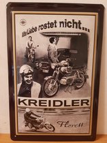 Kreidler Florett Bromfiets alte liebe Reclamebord van metaal 30 x 20 cm GEBOLD BORD MET RELIEF METALEN-WANDBORD - MUURPLAAT - VINTAGE - RETRO - HORECA- WANDDECORATIE -TEKSTBORD - D