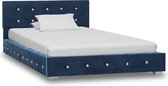 Bedframe Blauw Velvet (Incl LW Led klok) 90x200 cm - Bed frame met lattenbodem - Tweepersoonsbed Eenpersoonsbed