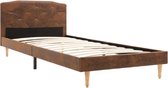 Bedframe Bruin Kunst Suède Leer (Incl LW Anti kras Vilt) 90x200 cm - Bed frame met lattenbodem - Tweepersoonsbed Eenpersoonsbed