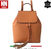 N&N fashion 100% Lederen Marlene Rugzak - Backpack - 2 Vakken - Made In Italy - Oranje