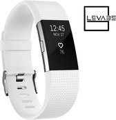 Levabe Horloge Band Geschikt voor de Fitbit Charge 2 - Siliconen Sport WITTE Watchband - Armband Large - Geschikt voor de Activity Tracker / Polsband / Strap Band / Sportband - Wit - Maat Large