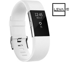 Levabe Horloge Band Geschikt voor de Fitbit Charge 2 - Siliconen Sport WITTE Watchband - Armband Large - Geschikt voor de Activity Tracker / Polsband / Strap Band / Sportband - Wit - Maat Large