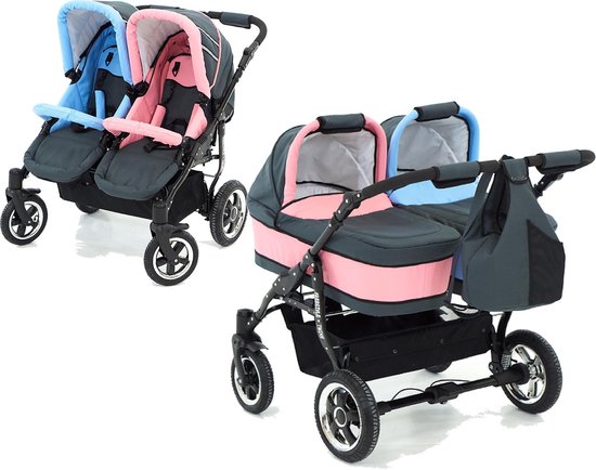 Shinkan Gewaad Hechting Freestyle twins duowagen - tweeling kinderwagen 2 in 1 pink&blue | bol.com