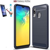 Samsung Galaxy A20e Carbone Brushed Tpu Blauw Cover Case Hoesje - 1 x Tempered Glass Screenprotector CTBL