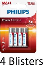 16 Stuks (4 Blisters a 4 st) Philips Power Alkaline AAA/LR03