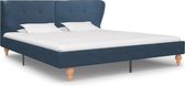 Bedframe Blauw Stof (Incl LW Led klok) 160x200 cm - Bed frame met lattenbodem - Tweepersoonsbed Eenpersoonsbed