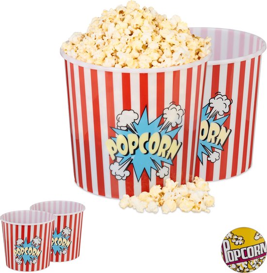relaxdays 4 x popcorn bak - popcorn bakjes XXL - popcornemmer - popcorn  emmer rood | bol.com
