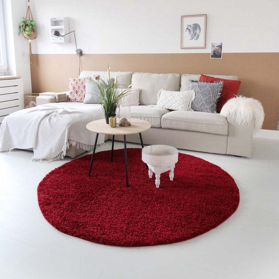 Hoogpolig vloerkleed shaggy Trend effen rond - rood 160 cm rond