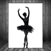 Canvas Schilderij *BALLERINA* - Kunst aan je Muur - XL woonkamer BALLET poster - ZWART-WIT - 60 x 90 cm