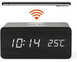 JAP AC328 digitale wekker - Houten alarmklok - Met draadloze oplader - Qi  charger -... | bol.com