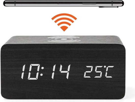 bol.com | JAP AC328 digitale wekker - Houten alarmklok - Met draadloze  oplader - Qi charger -...