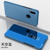 Clear View Spiegel Stand Cover + PET Screenprotector voor de Huawei Y7 (2019) _ Blauw
