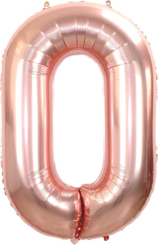 Folie Ballon Cijfer 0 Jaar Rosé Goud 86Cm Folieballon Verjaardag Met Rietje