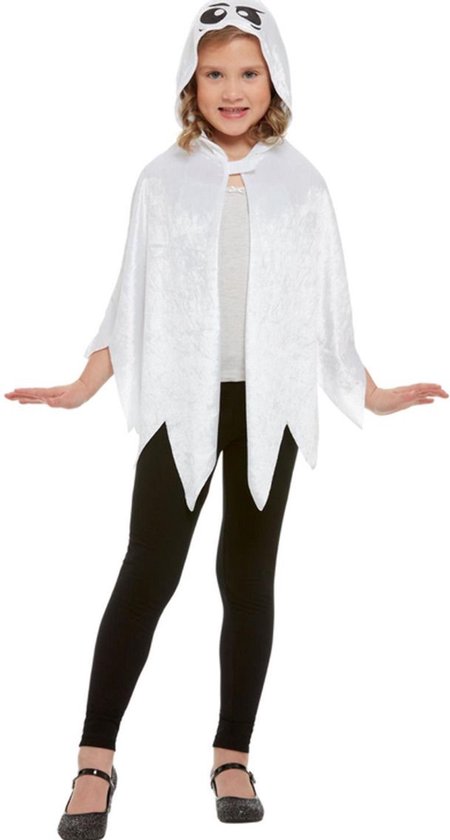 SMIFFYS - Witte fluweelachtige spook cape met capuchon voor kinderen - Accessoires > Capes