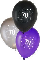 Leeftijdballon 70  per 6 metallic  zwart zilver paars 12 inch