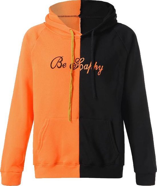 be happy orange and black hoodie