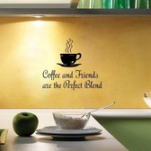 3D Sticker Decoratie keuken koffie quote stickers - Koffie en vrienden zijn de perfecte mix, coffeeshop decor sticker F2053