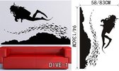3D Sticker Decoratie Vissen Duiken Muursticker Zeebodem Home Decor Verwijderbaar Surfen Zwemmen Vinyl Wall Art Decal voor woonkamer - DIVE1 / Small